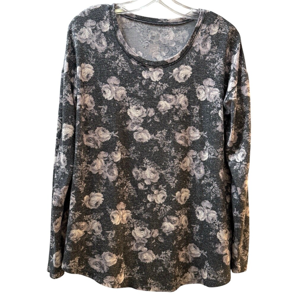 Maurices 24/7 Womens Size Medium Gray Multi Colored Floral Pattern Soft Stretchy